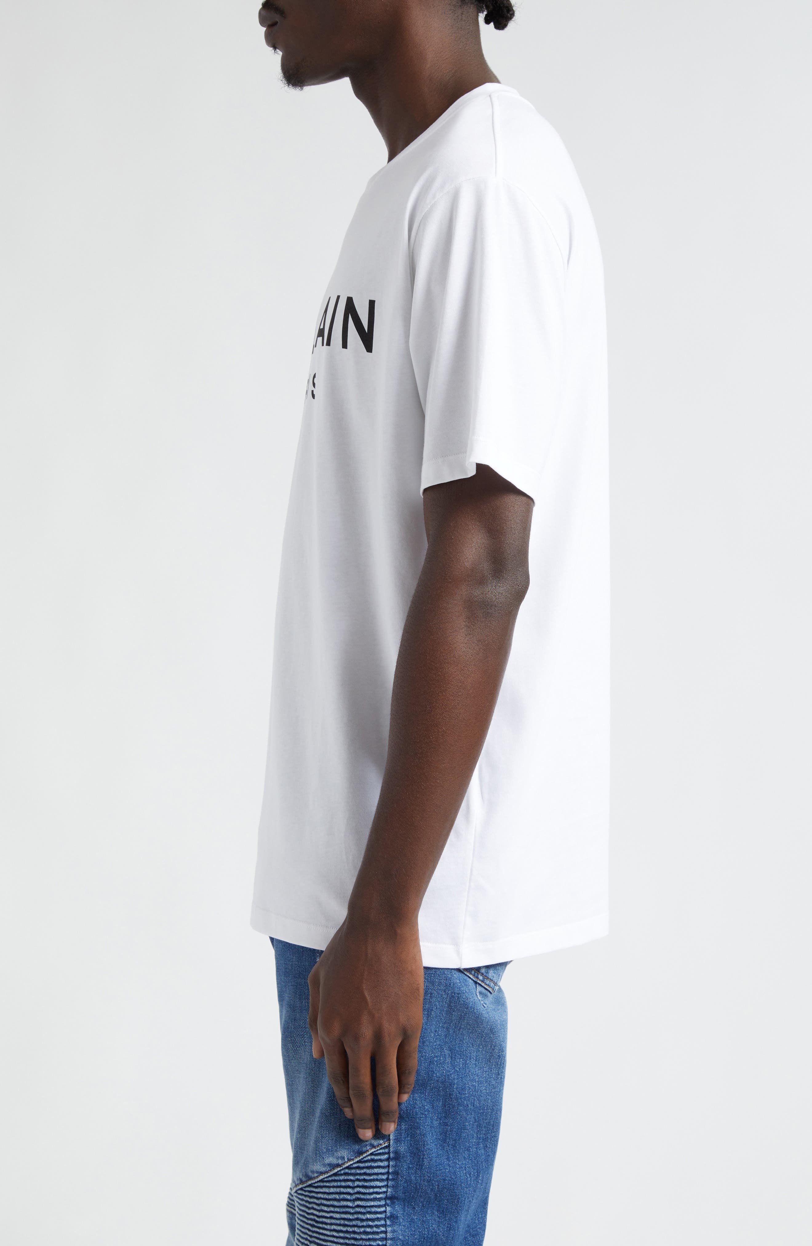 Balmain Organic Cotton Logo Graphic T-Shirt in Gab White/Black at Nordstrom - 3