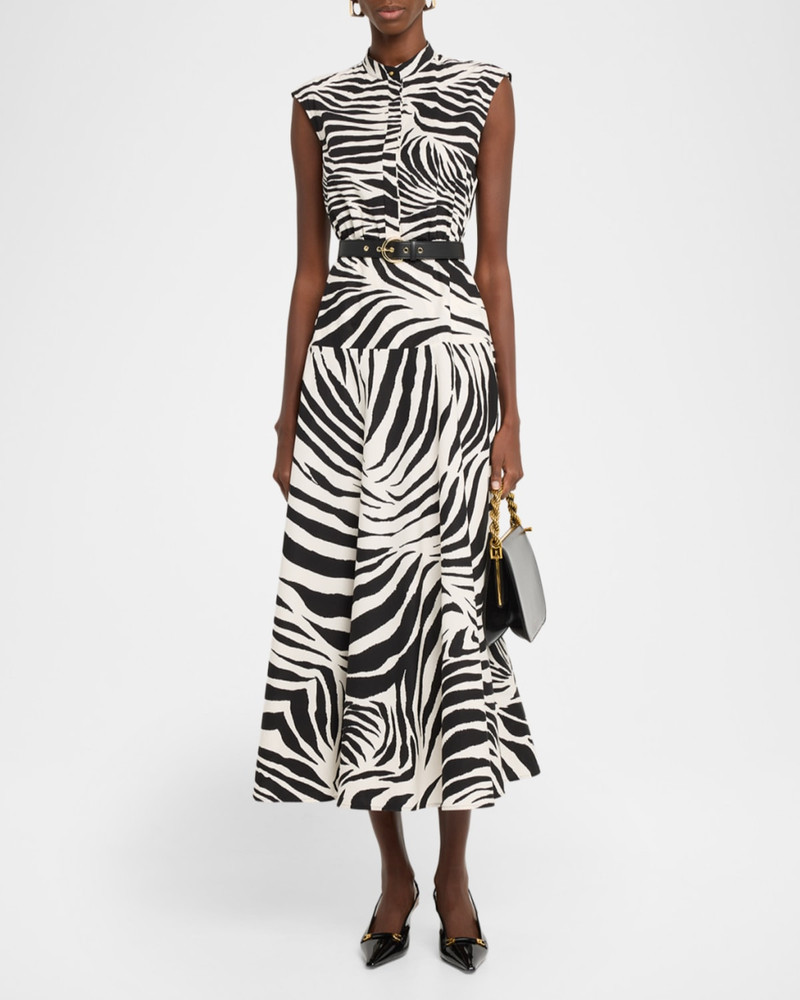 Max Mara Studio West Zebra-Print Cotton Poplin Midi Dress outlook