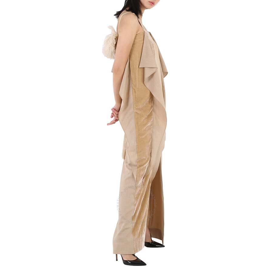 Burberry Panelled Wool Silk And Velvet Gown With Feather Detail - 4