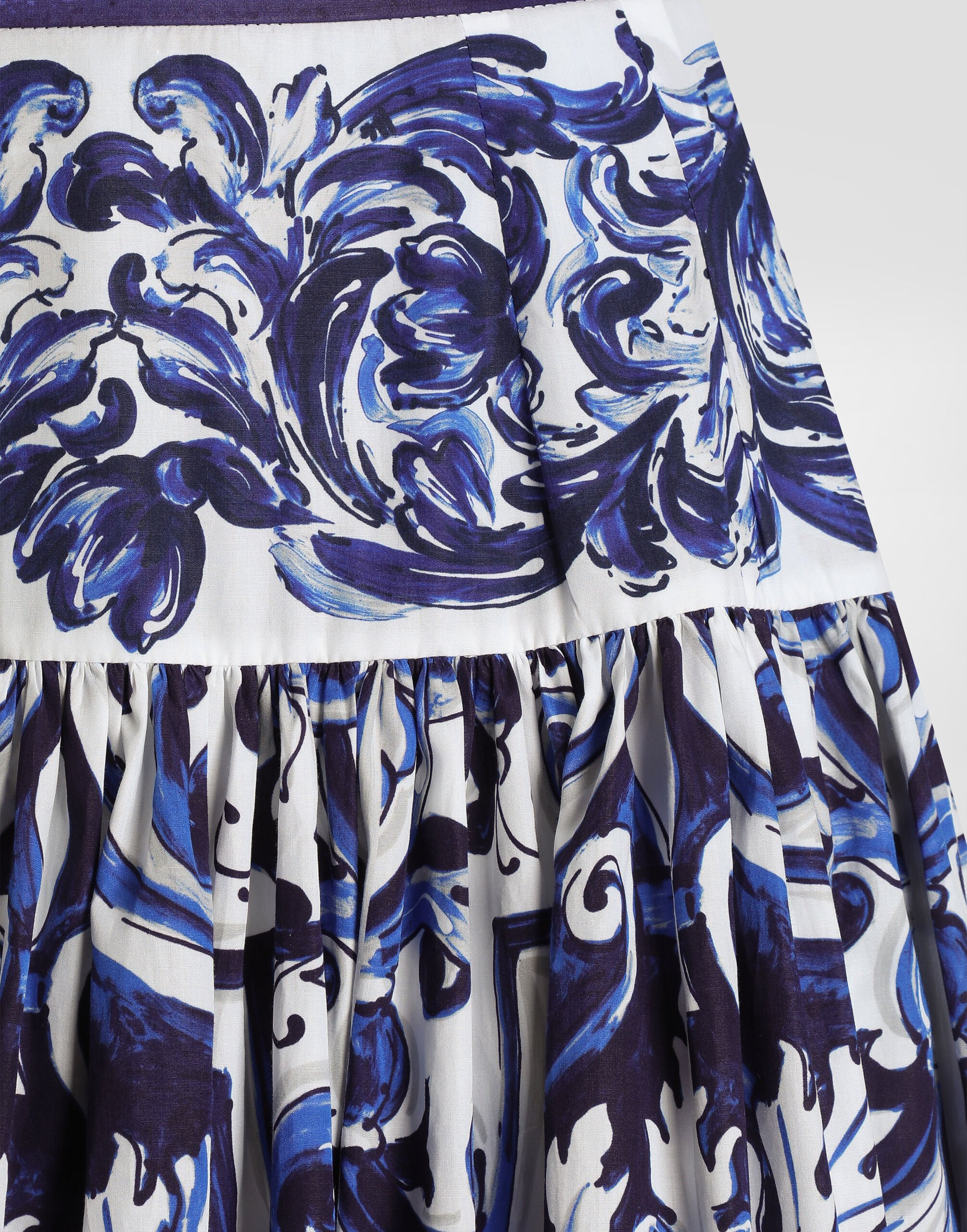 Majolica-print long poplin skirt - 4