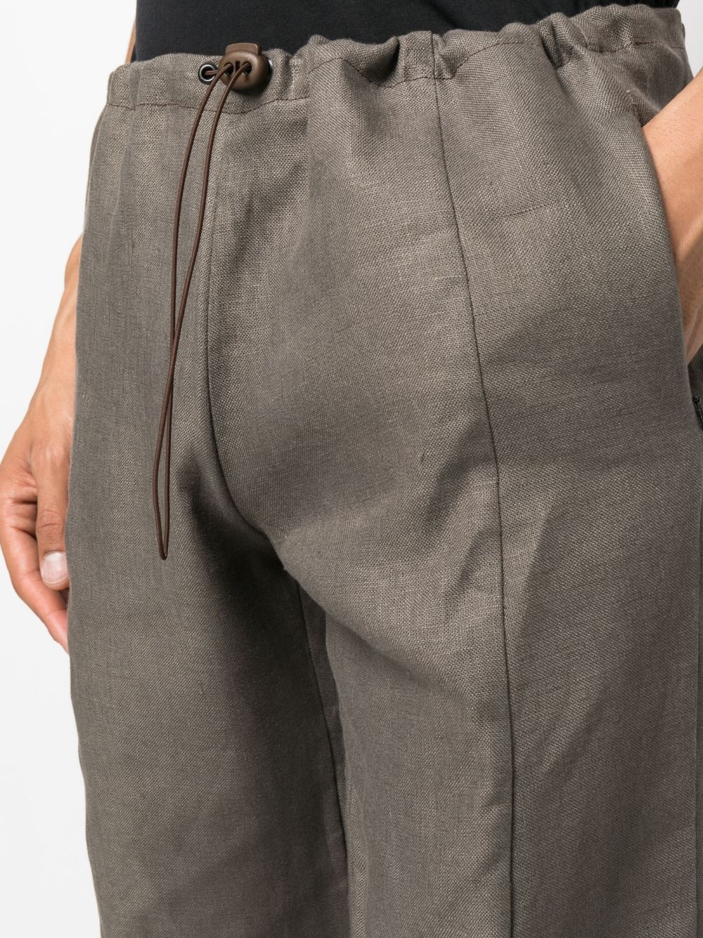 drawstring-waist linen cargo trousers - 5