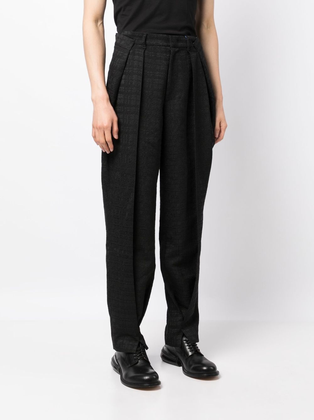 pleated jacquard tailored trousers - 3