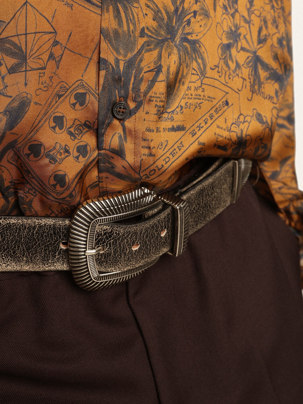 Men's belt in black leather with decorated buckle - 5