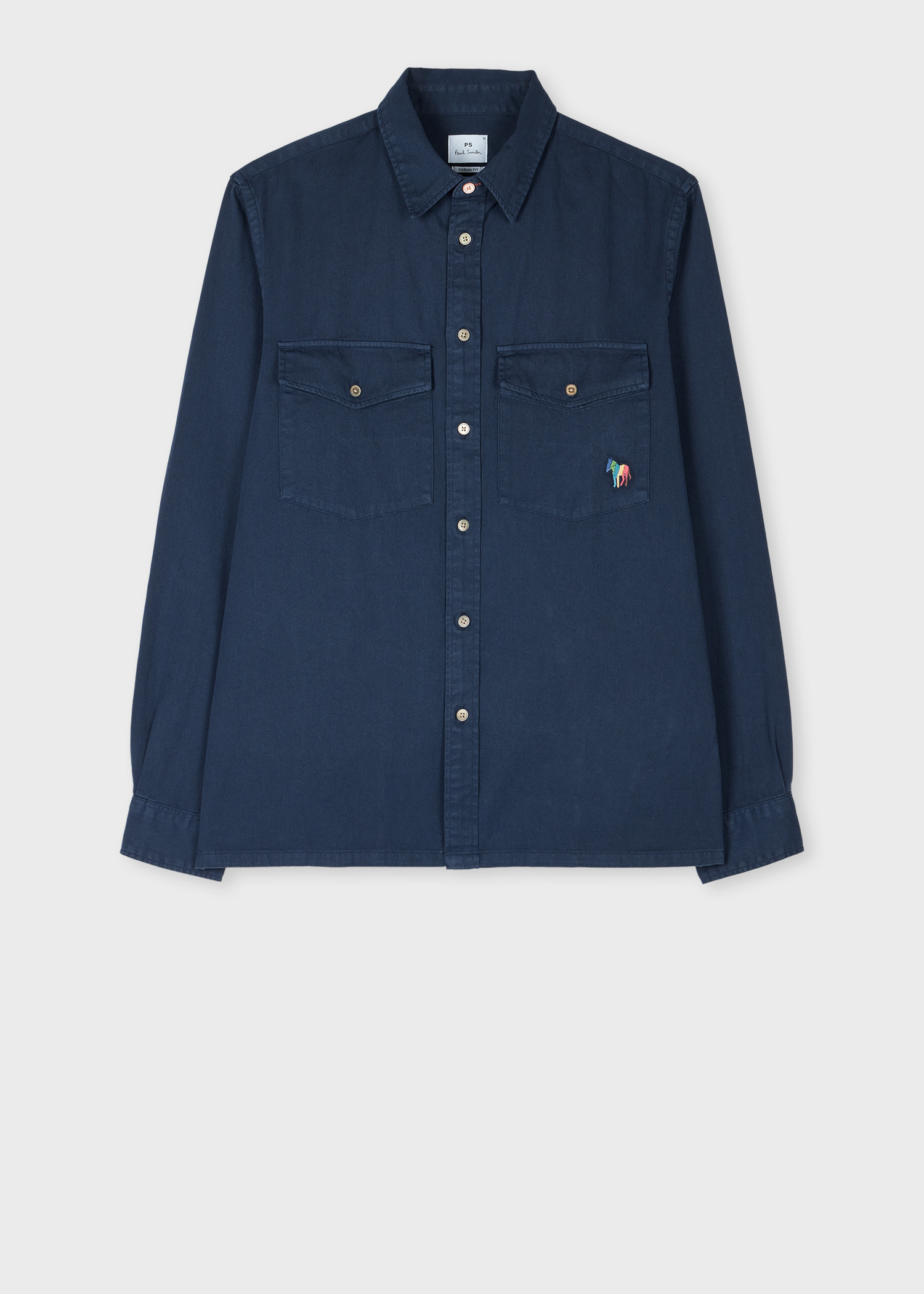 Navy 'Broad Stripe Zebra' Cotton-Twill Pocket Shirt - 1