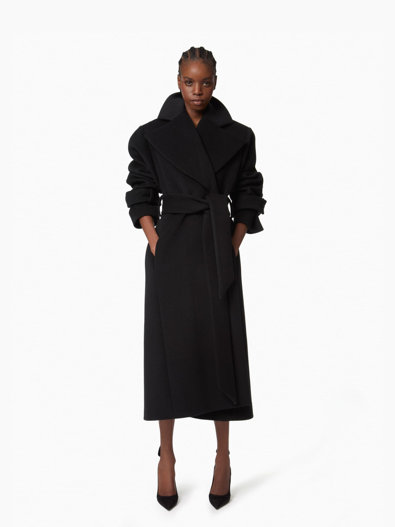 NINA RICCI Black Long Wool Robe Coat outlook