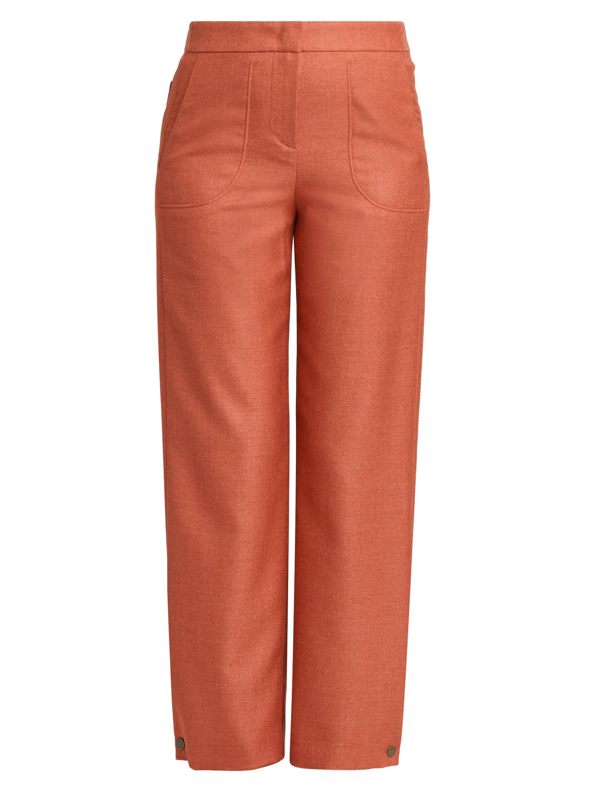 Women's Silk-Wool Straight-Leg Trousers - Solid Dark Orange - 1