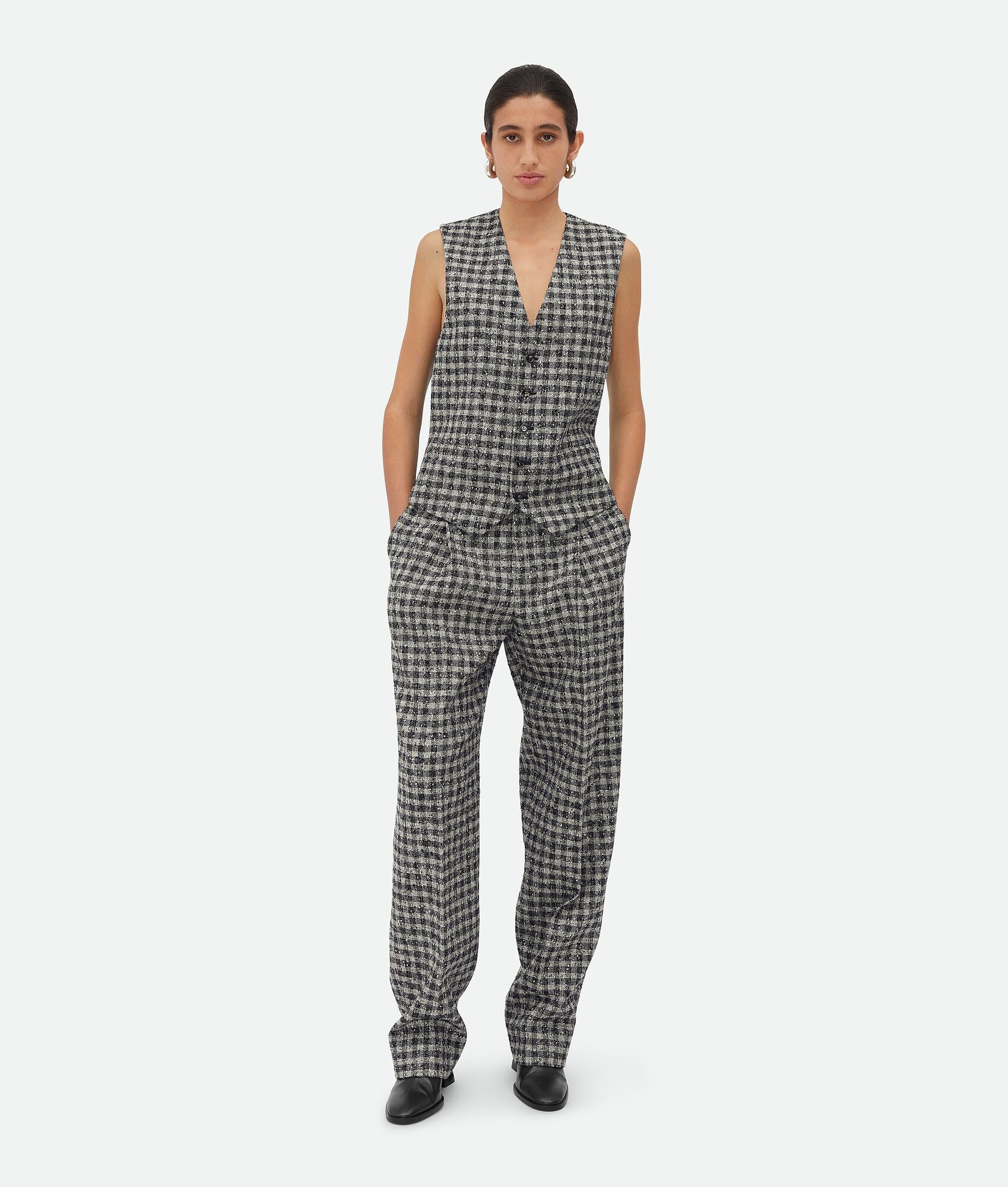 Boucle Gingham Wool Gilet - 1