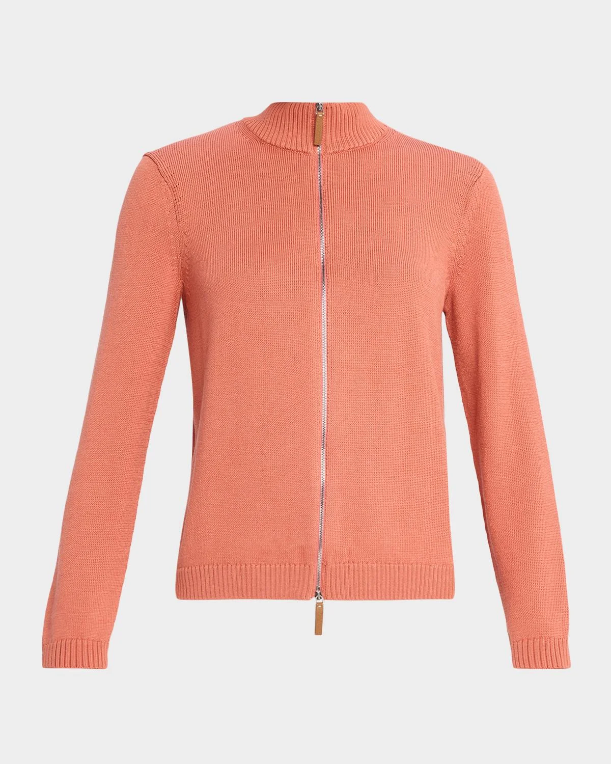 Cotton-Silk Tape Fitted Bomber Sweater - 1