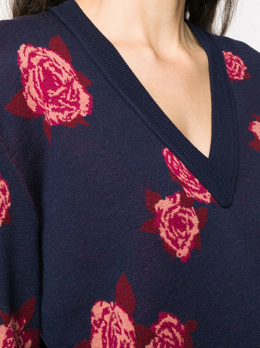 rose-jacquard v-neck sweater - 5