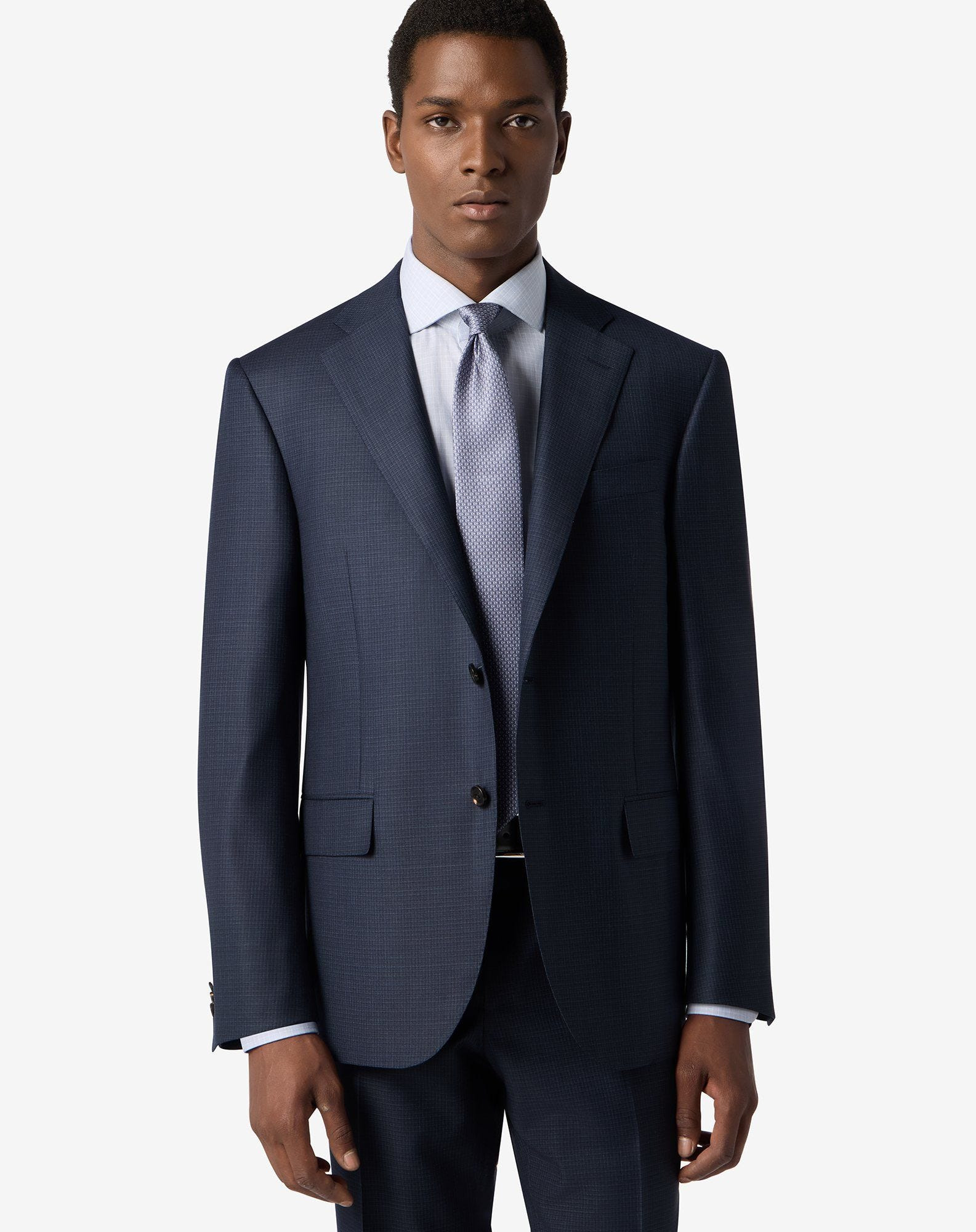Blue micropatterned super 160's wool suit - 4