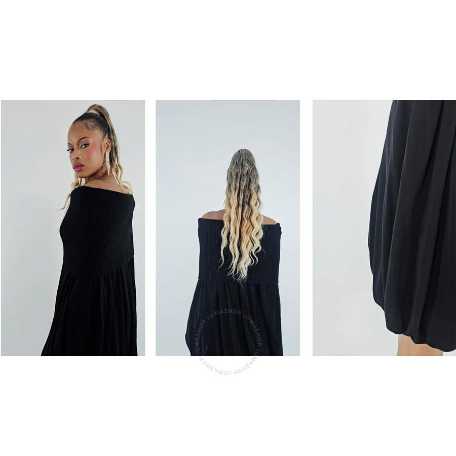 Burberry Black Wool And Crepe Off-the-shoulder Dress - 3
