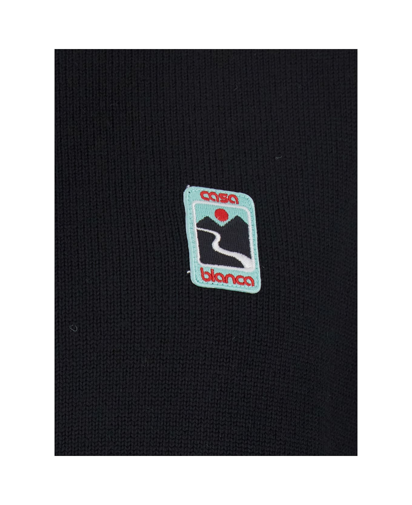 Black High Neck Sweatshirt With Logo Patch On The Front In Wool Man - 3