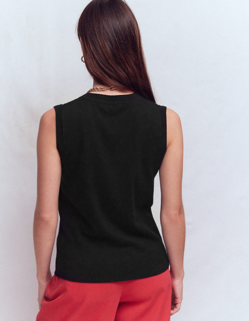 Emilia Cotton Crew Neck Vest-Black 4