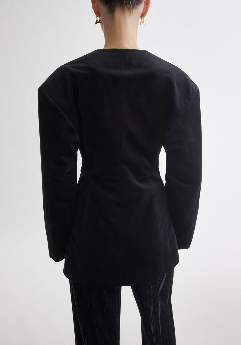 SOMERSET Collarless waisted velvet blazer 6