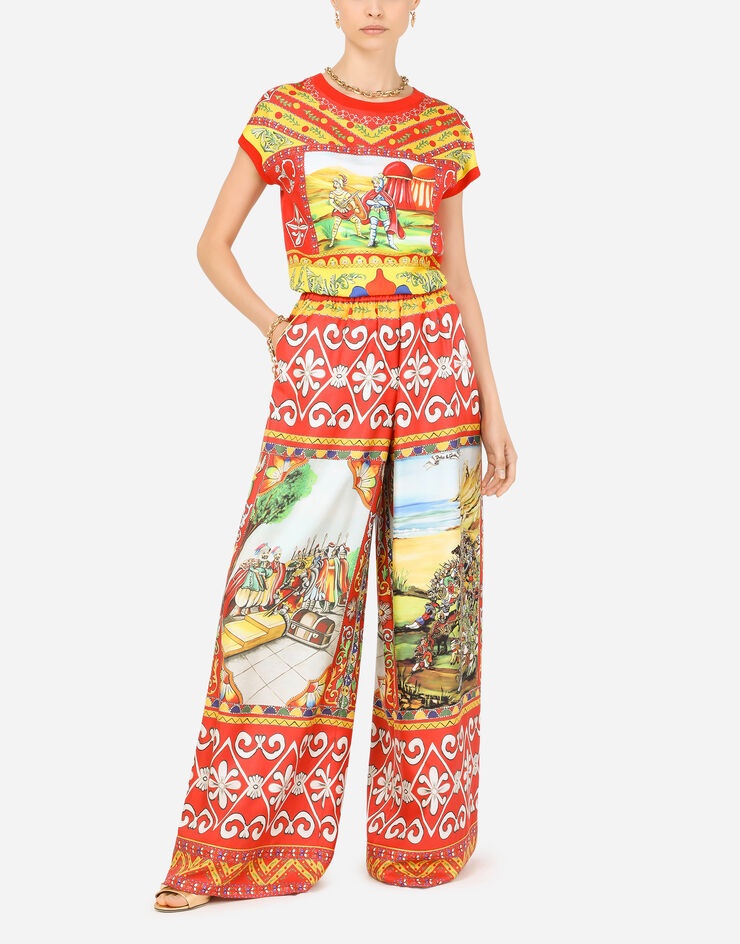 Carretto-print silk pants - 6