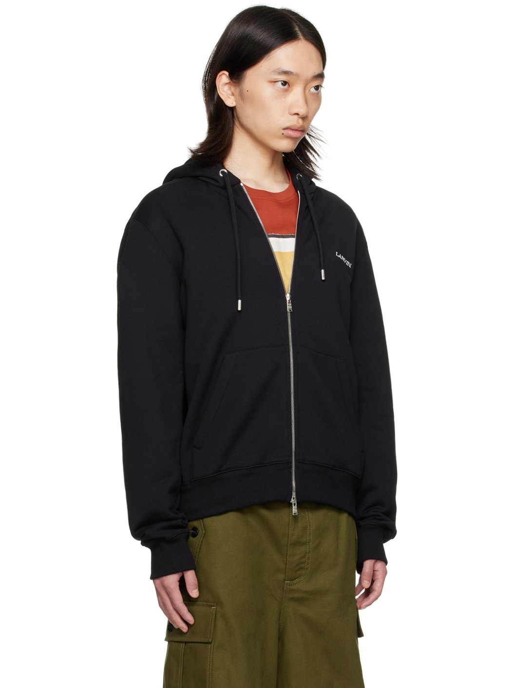 Black Archives Print Zipped Hoodie - 2