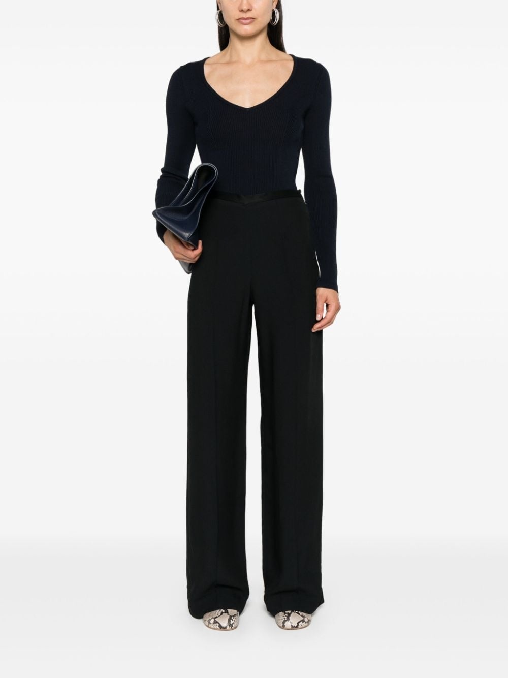 high-waisted crepe palazzo pants - 2