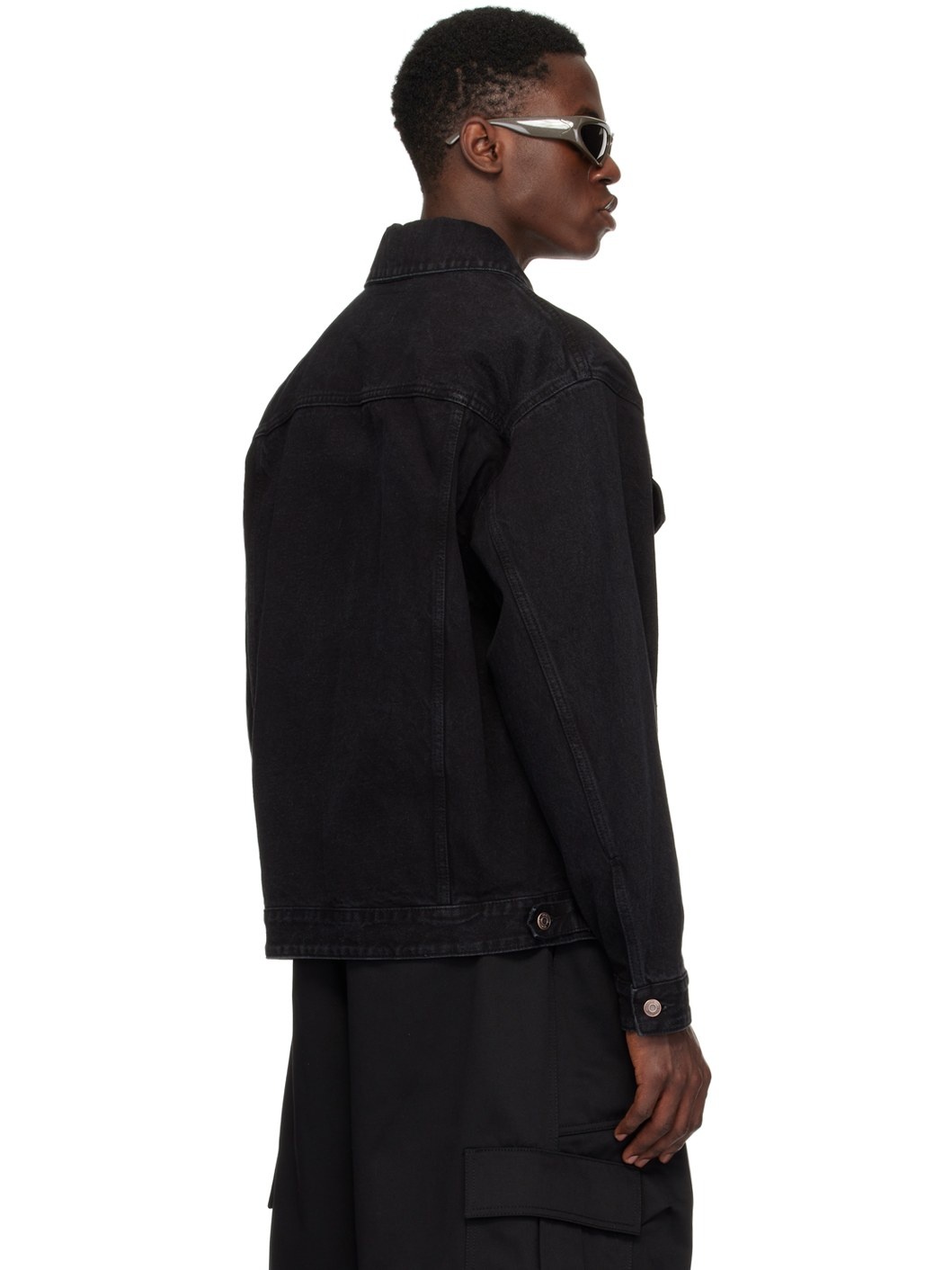 Black Printed Denim Jacket - 3