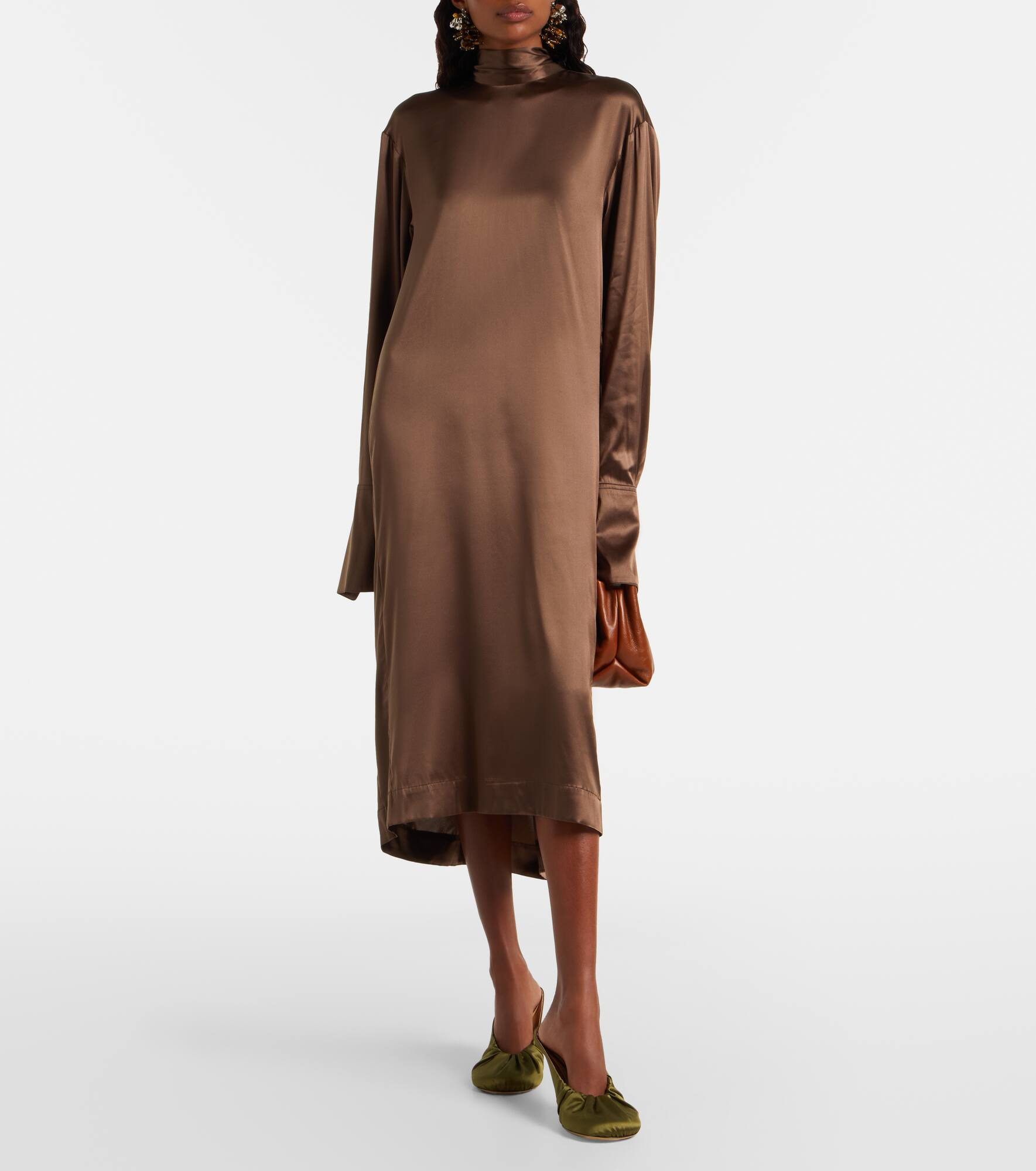 Turtleneck silk-blend satin midi dress - 2