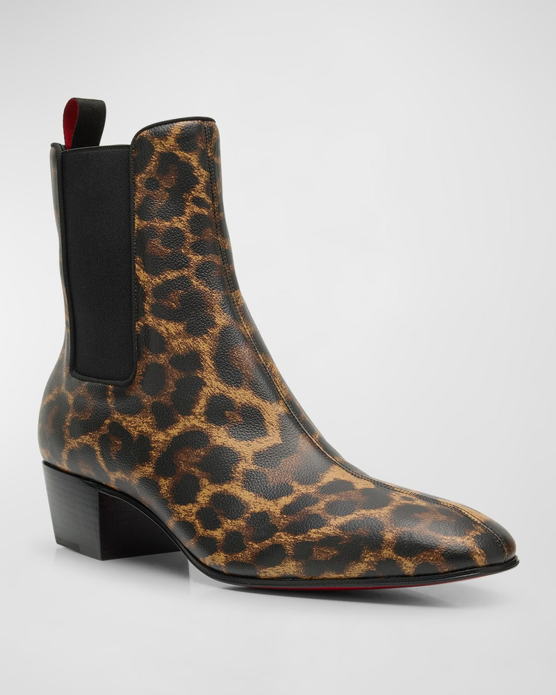 Christian Louboutin Men's Rosalio Leopard Red Sole Chelsea Boots outlook
