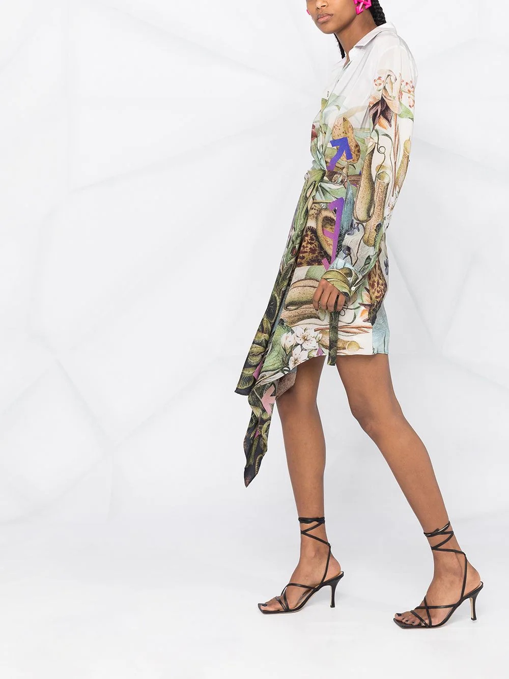 botanical-print shirt dress - 4