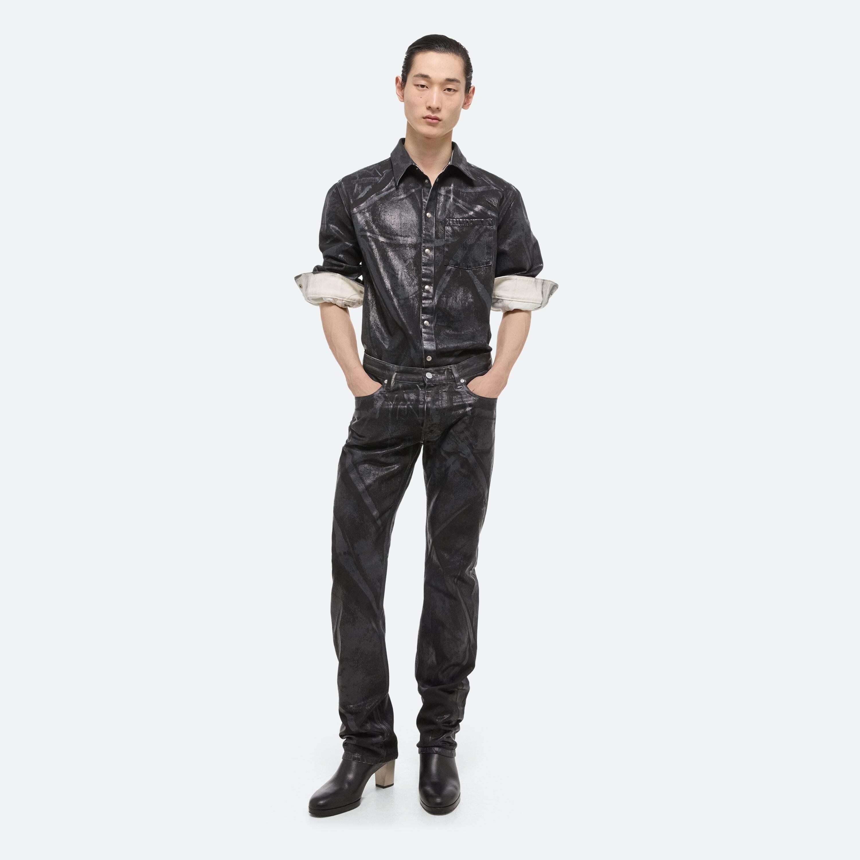 FOILED LOW-RISE STRAIGHT JEANS - 2