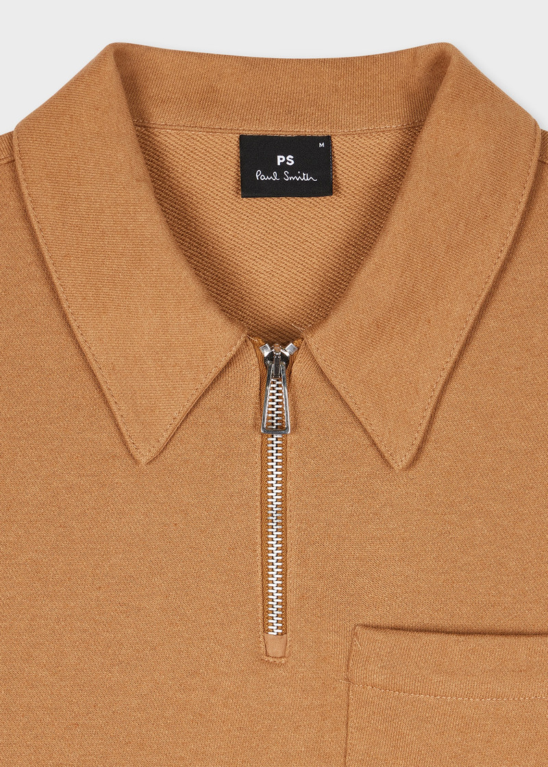 Paul Smith Dark Tan Marl Cotton-Linen Zip-Neck Sweatshirt outlook