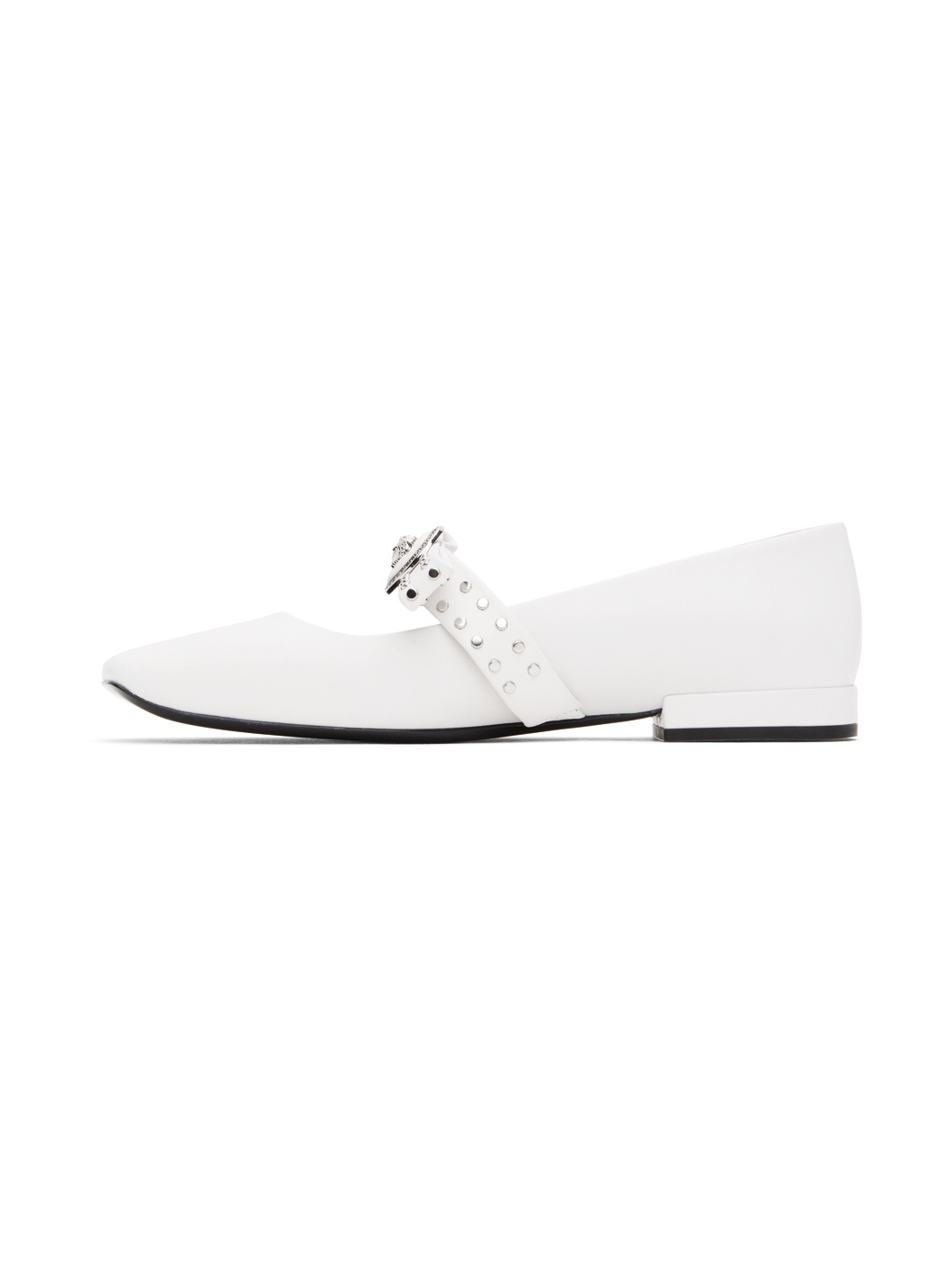 White Gianni Ribbon Studded Ballerina Flats - 3
