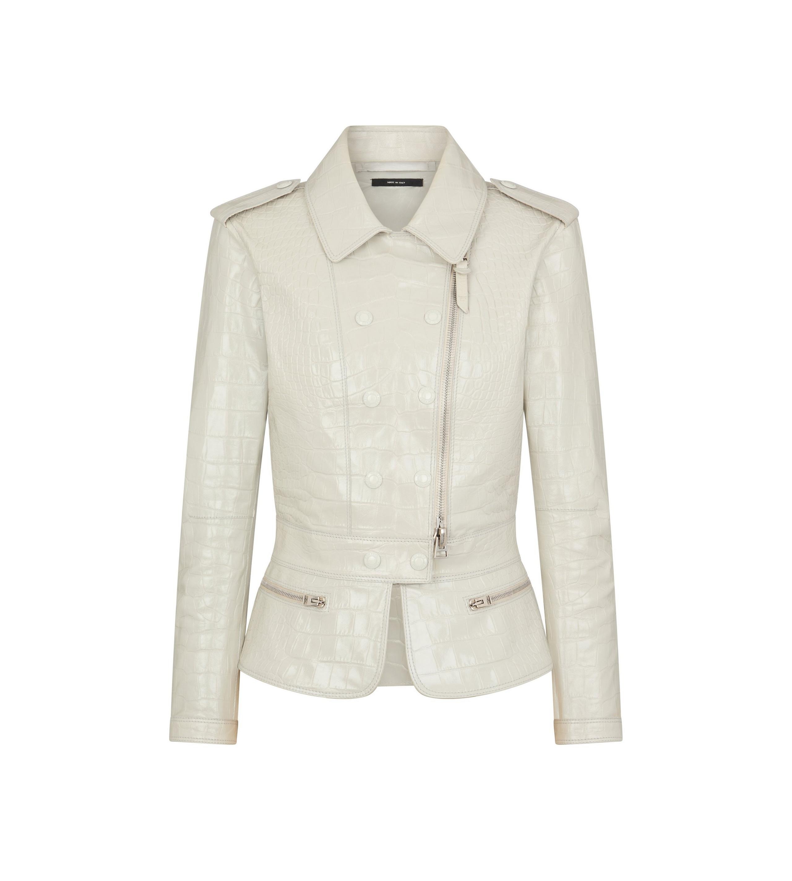 LUSTROUS CROCO EMBOSSED LAMBSKIN FITTED JACKET - 1