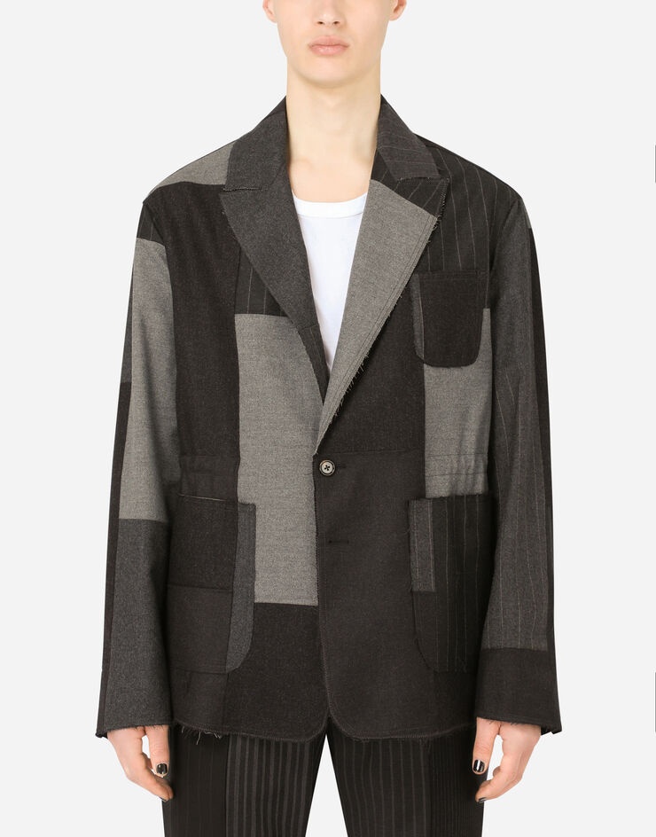 Deconstructed stretch wool patchwork jacket - 1