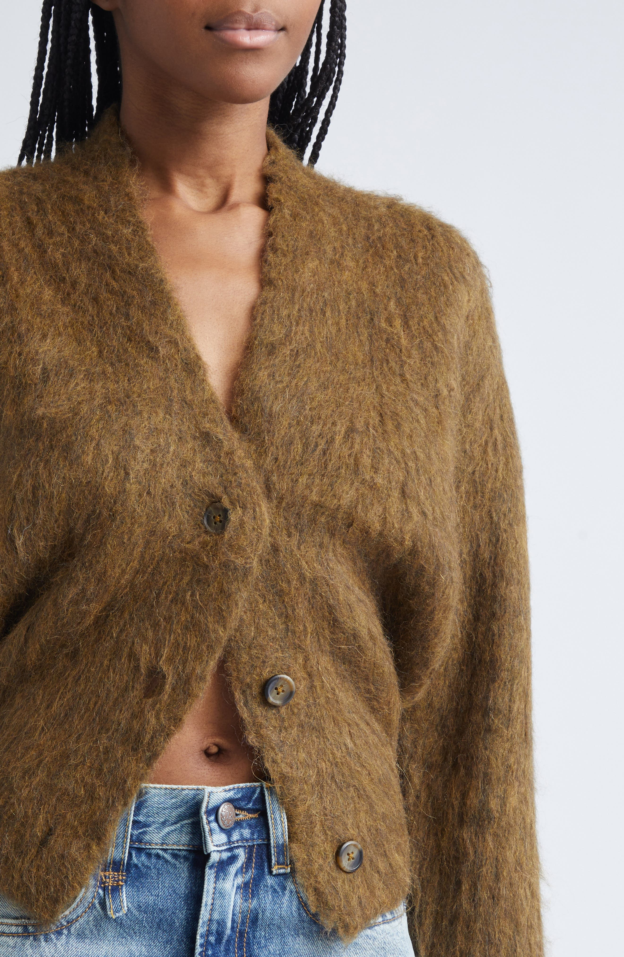 R13 Split Hem Rib Alpaca & Wool Blend Cardigan in Heather Olive Green at Nordstrom - 5