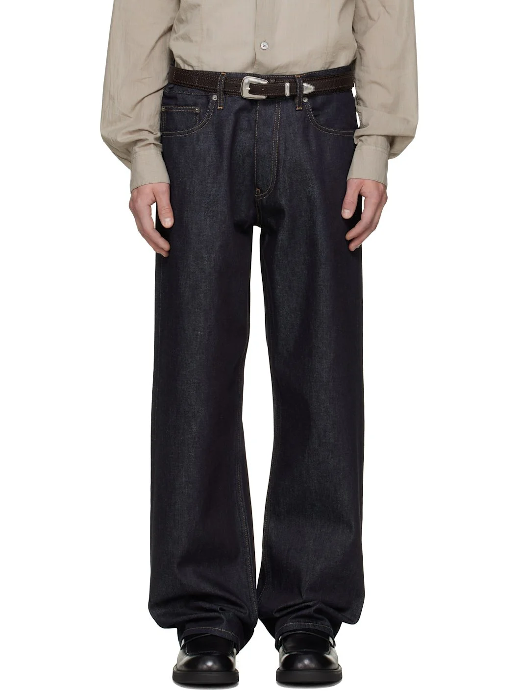 Navy Loose Raw Selvedge Jeans - 1