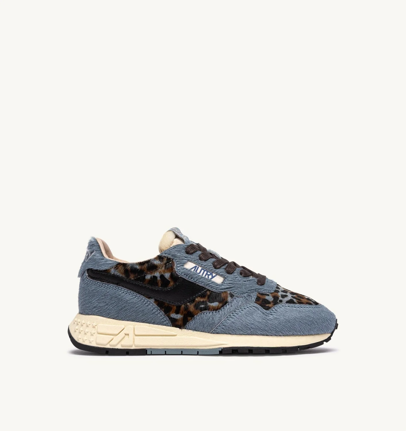 REELWIND LOW SNEAKERS IN BLUE GRAY AND LEOPARD GRAY PONY HAIR EFFECT - 1
