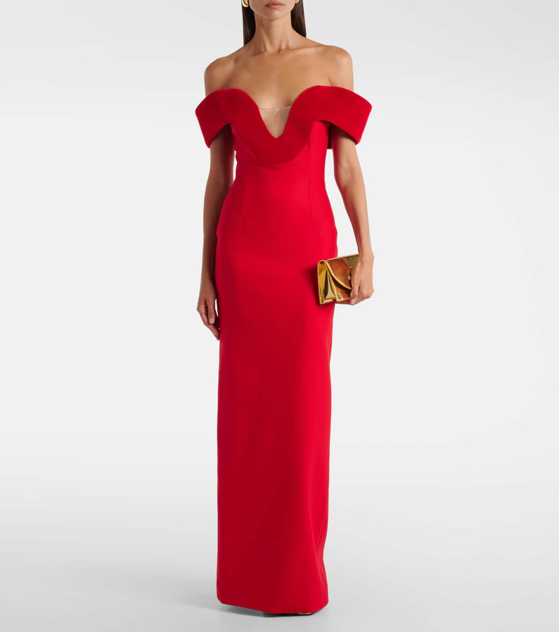 David Koma Velvet-trimmed wool-blend gown outlook