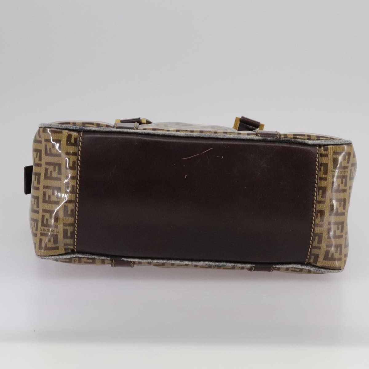 FENDI Zucchino Canvas Hand Bag Brown Gold - 5