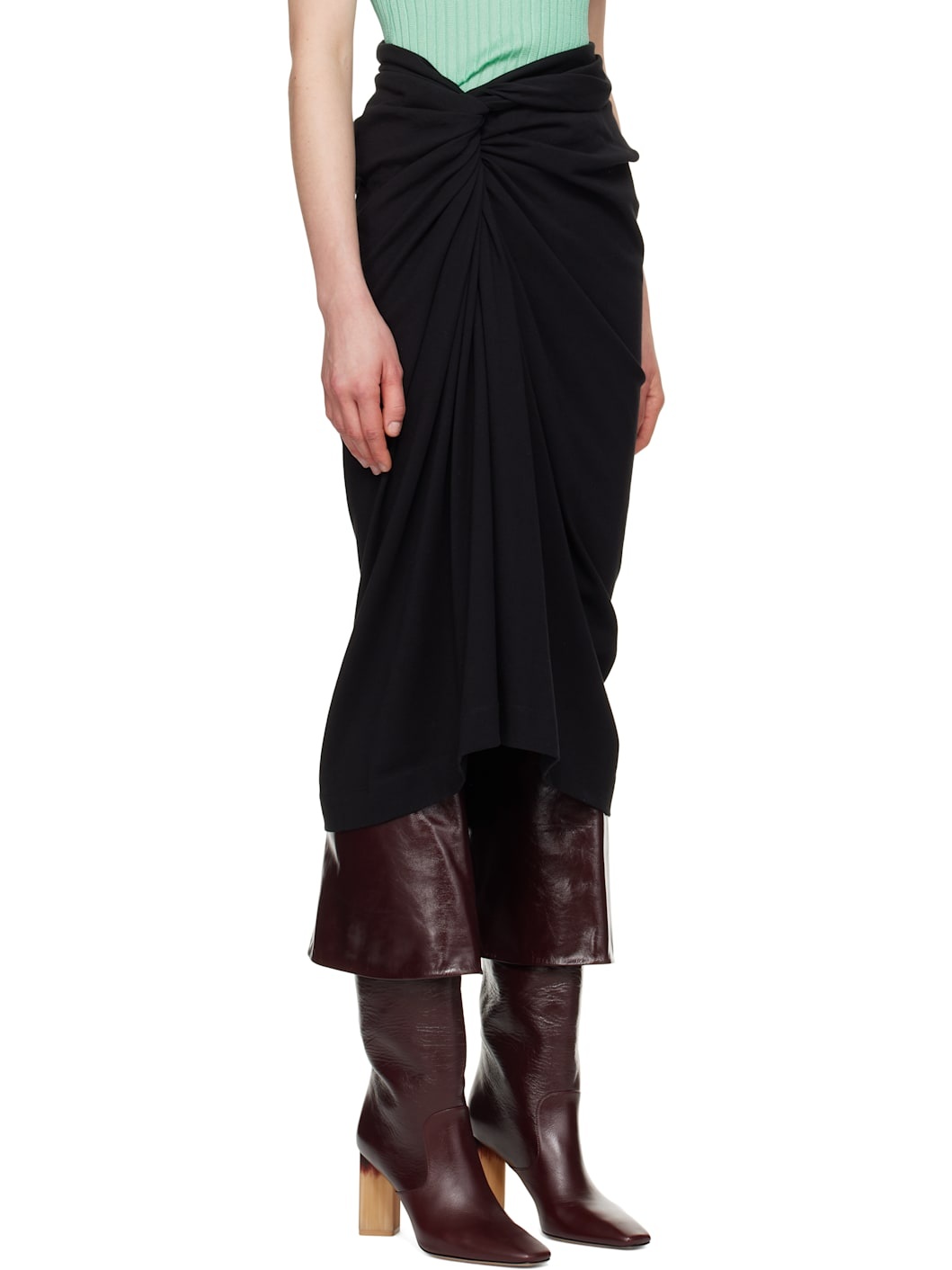 Black Knotted Jersey Midi Skirt - 2