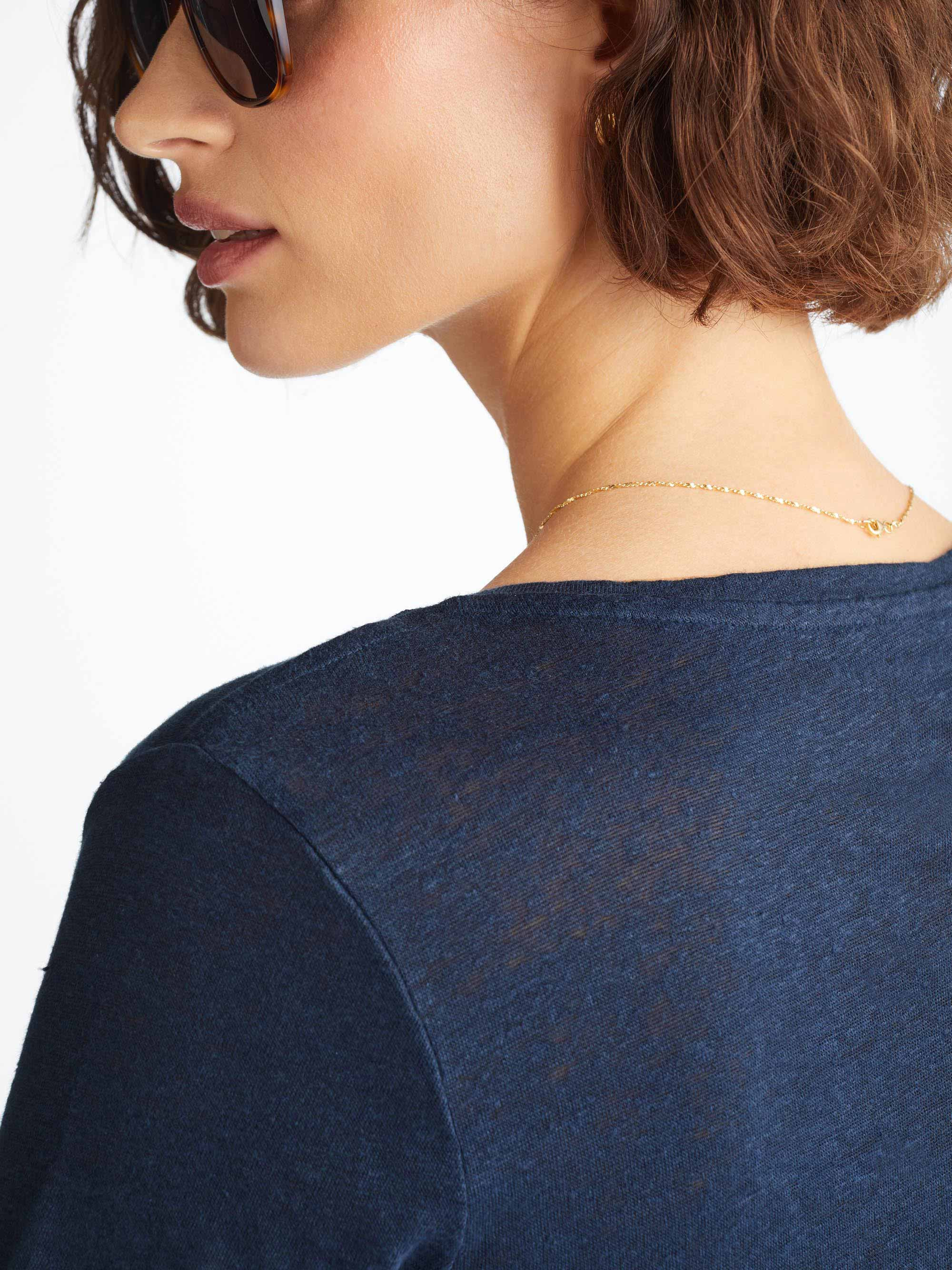 Women's V-Neck T-Shirt Jordan Linen Navy - 7