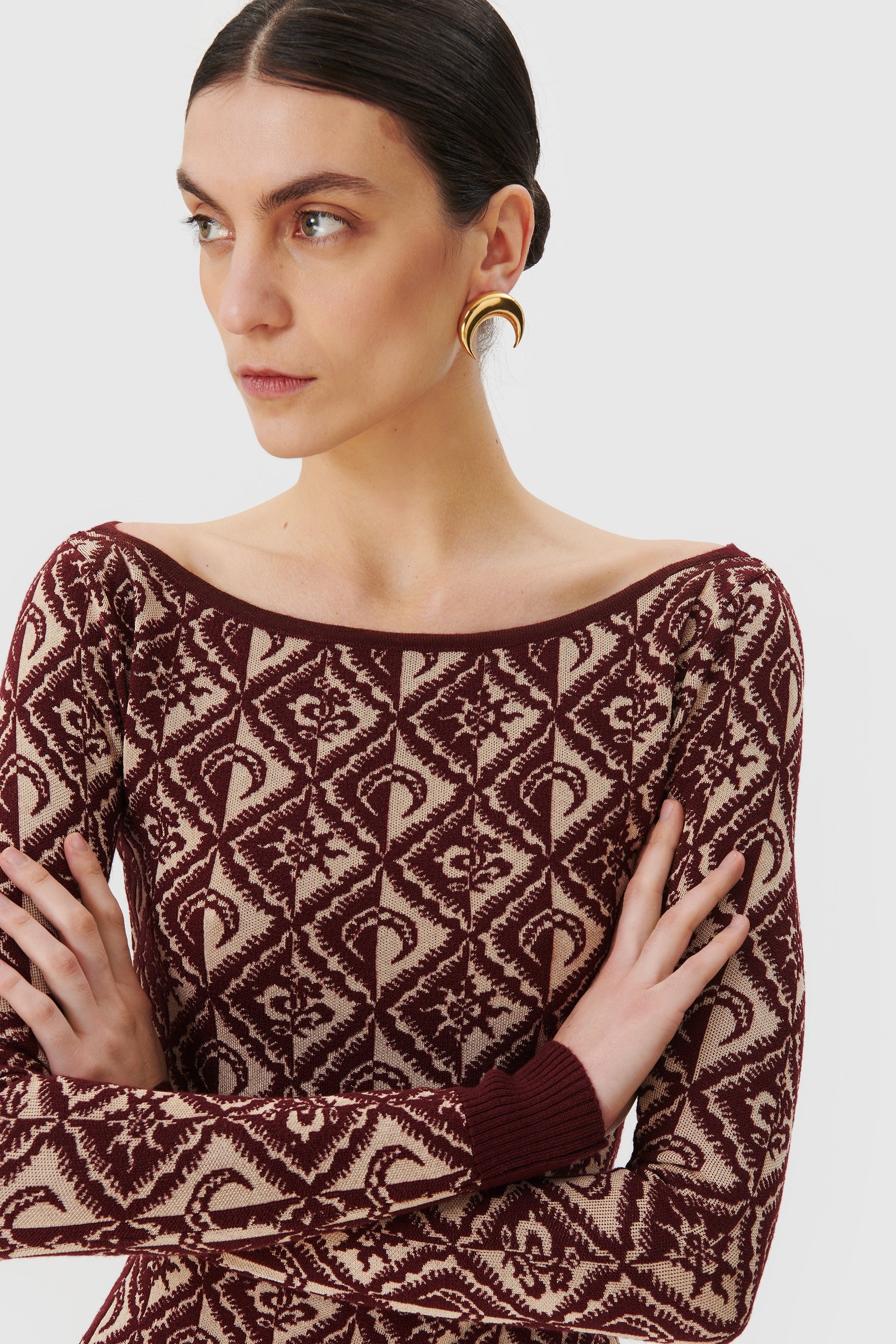 Moon Diamant Knit Jacquard Mini Dress - 4
