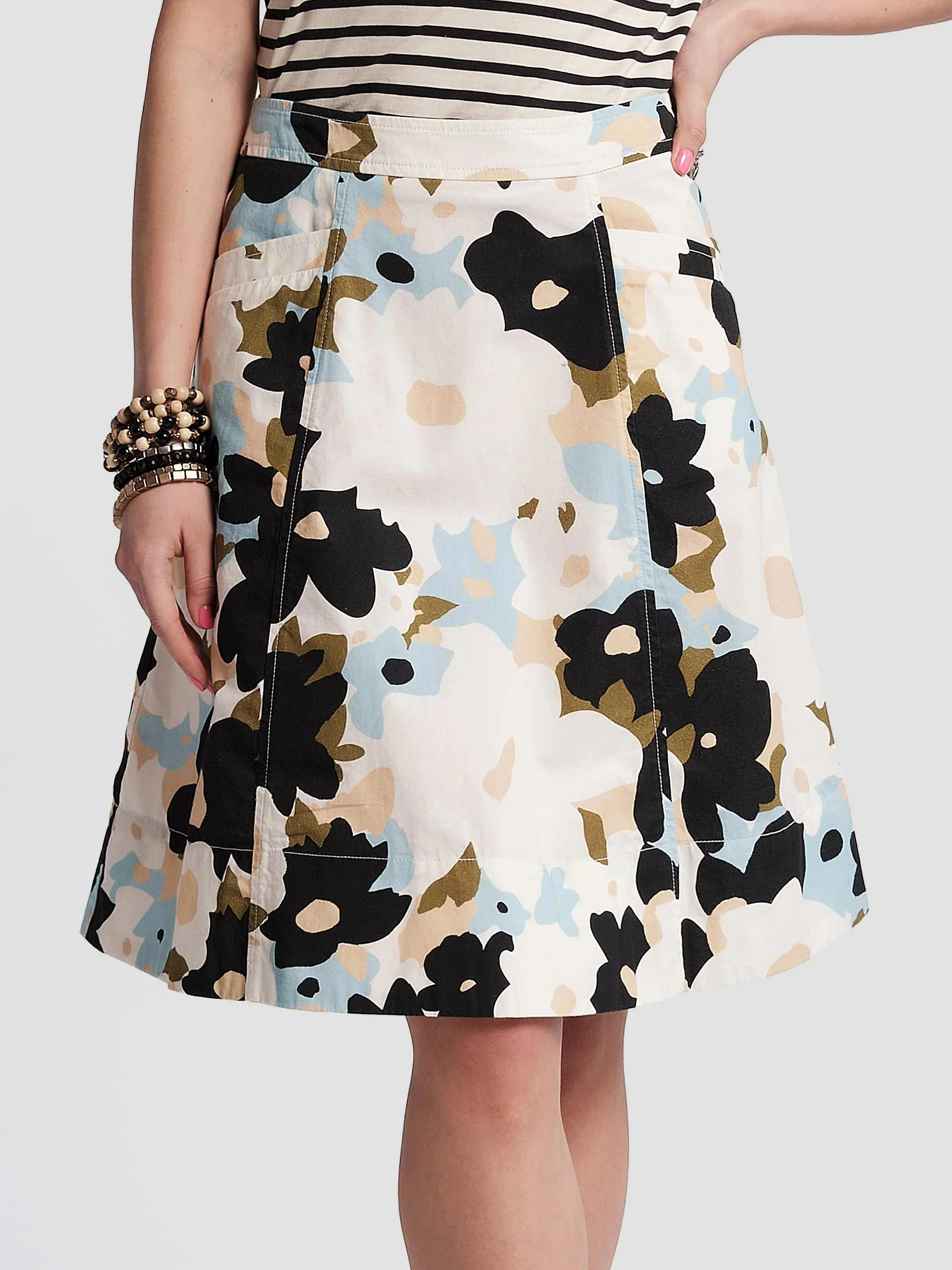 Women's Marta Floral-Graphic Cotton Knee-Length Skirt - Blue Multi - 1