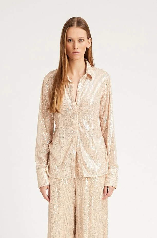 OFF WHITE SEQUIN FITTED BUTTON DOWN - 1