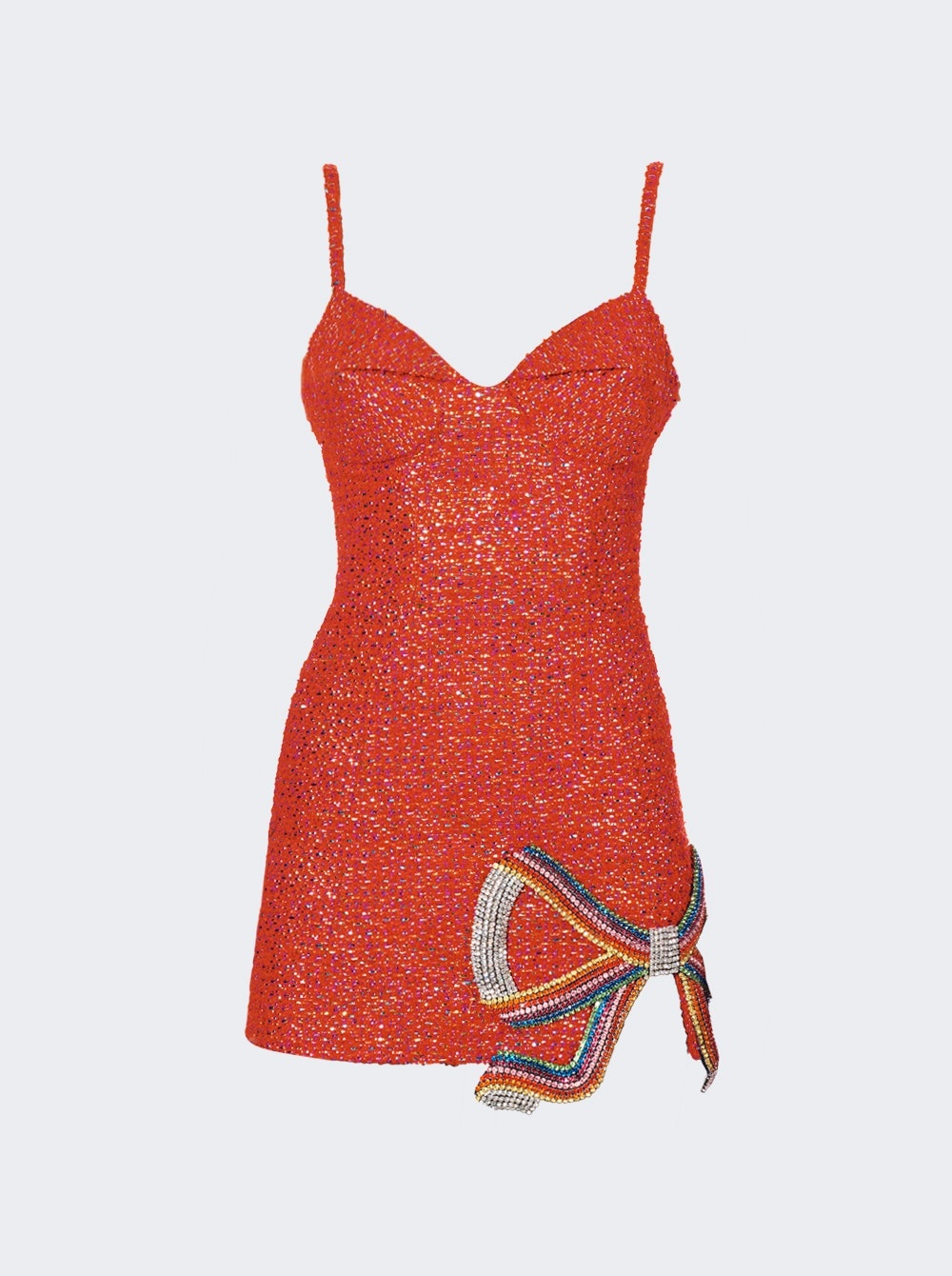 Embroidered Crystal Bow Mini Dress - 1