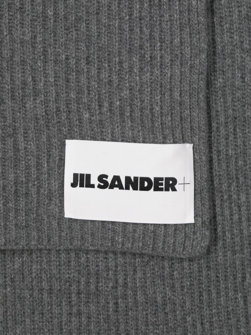Jil Sander logo-patch ribbed-knit scarf outlook