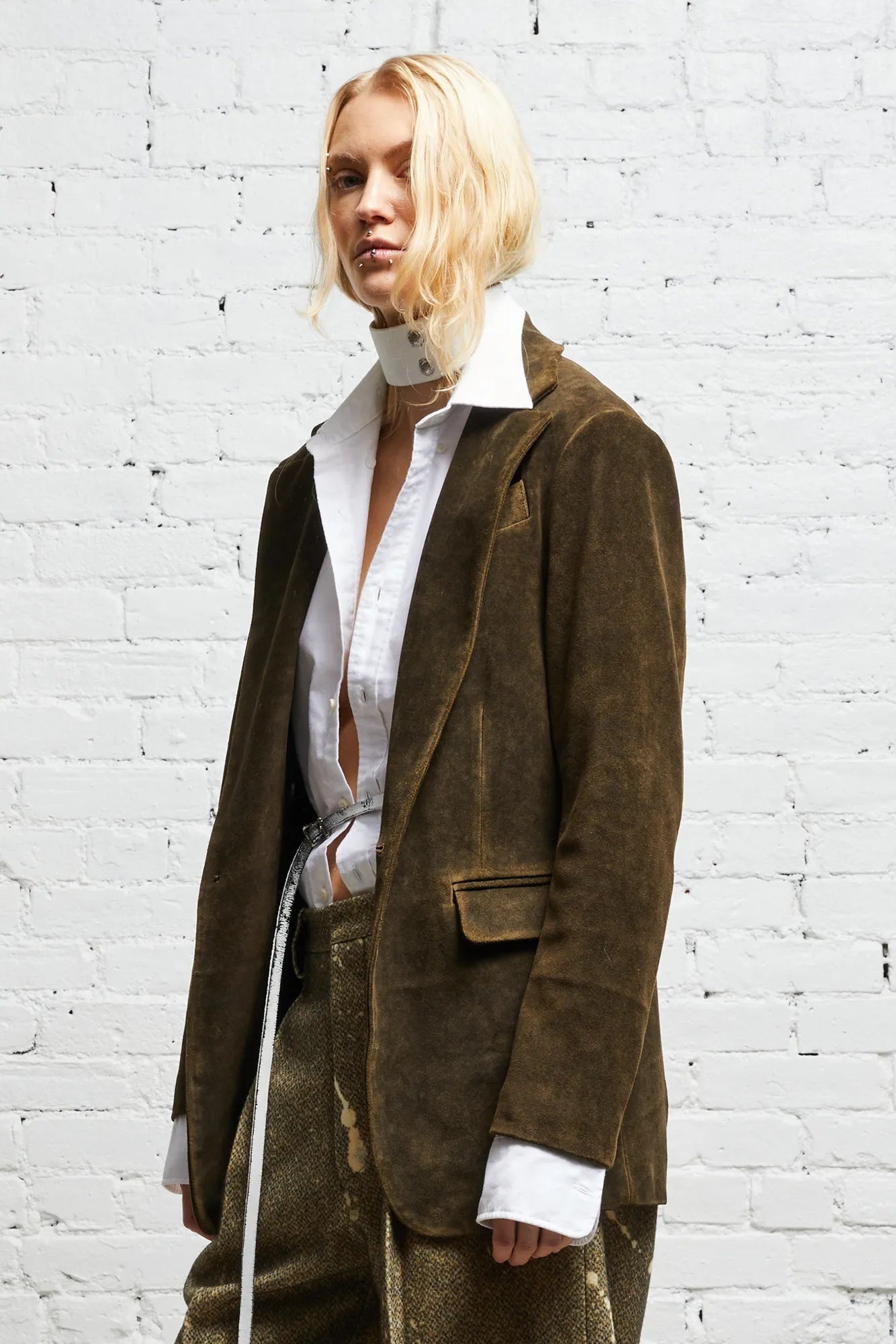 LEATHER SHRUNKEN BLAZER - BROWN - 2
