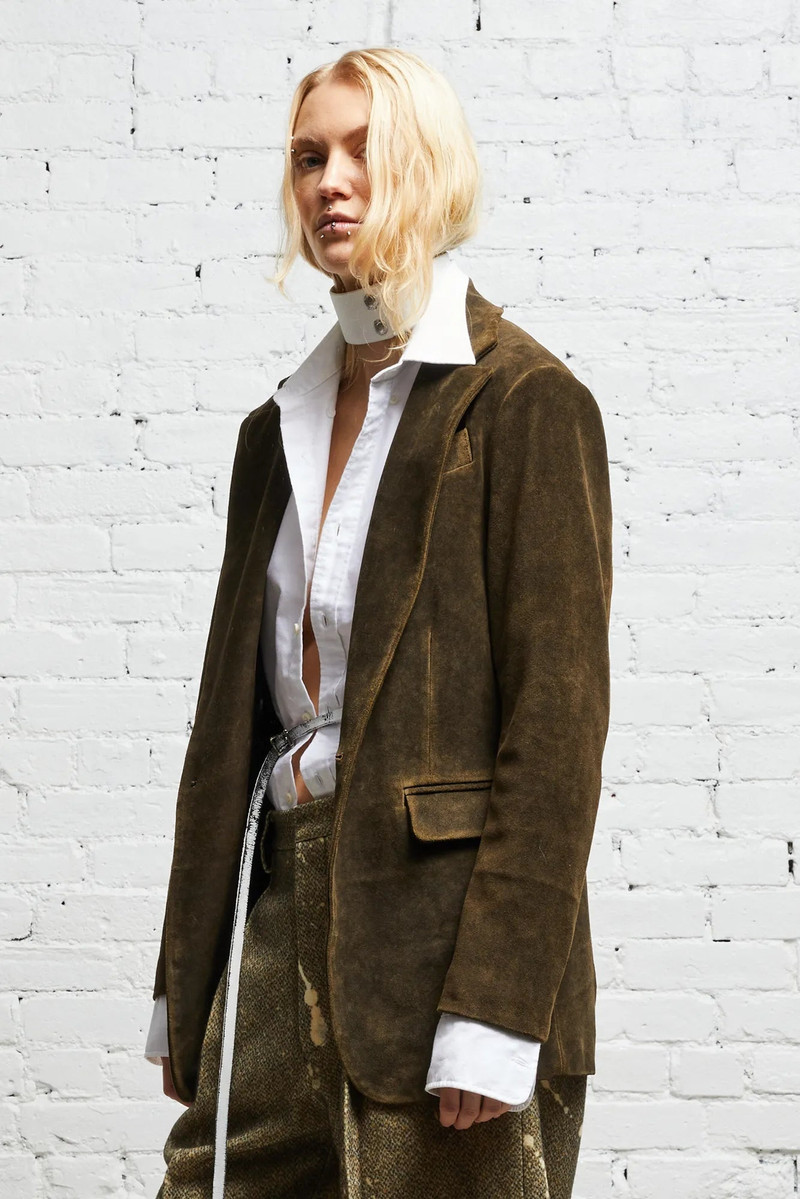 R13 LEATHER SHRUNKEN BLAZER - BROWN outlook