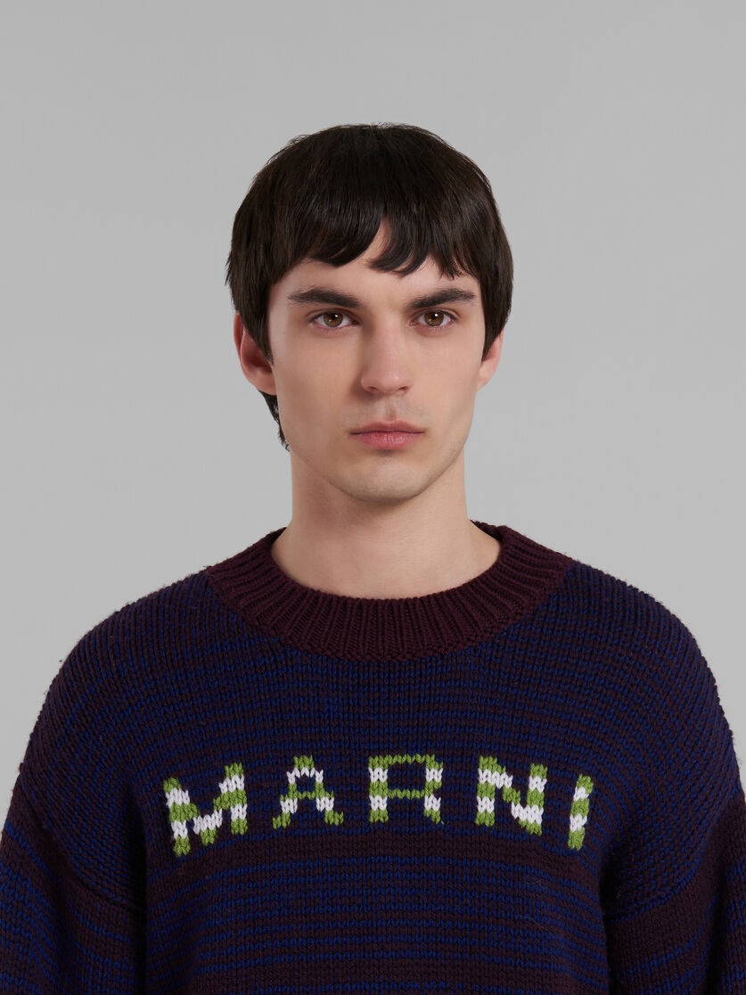 BROWN MOULINÉ JUMPER WITH STRIPED LOGO - 4