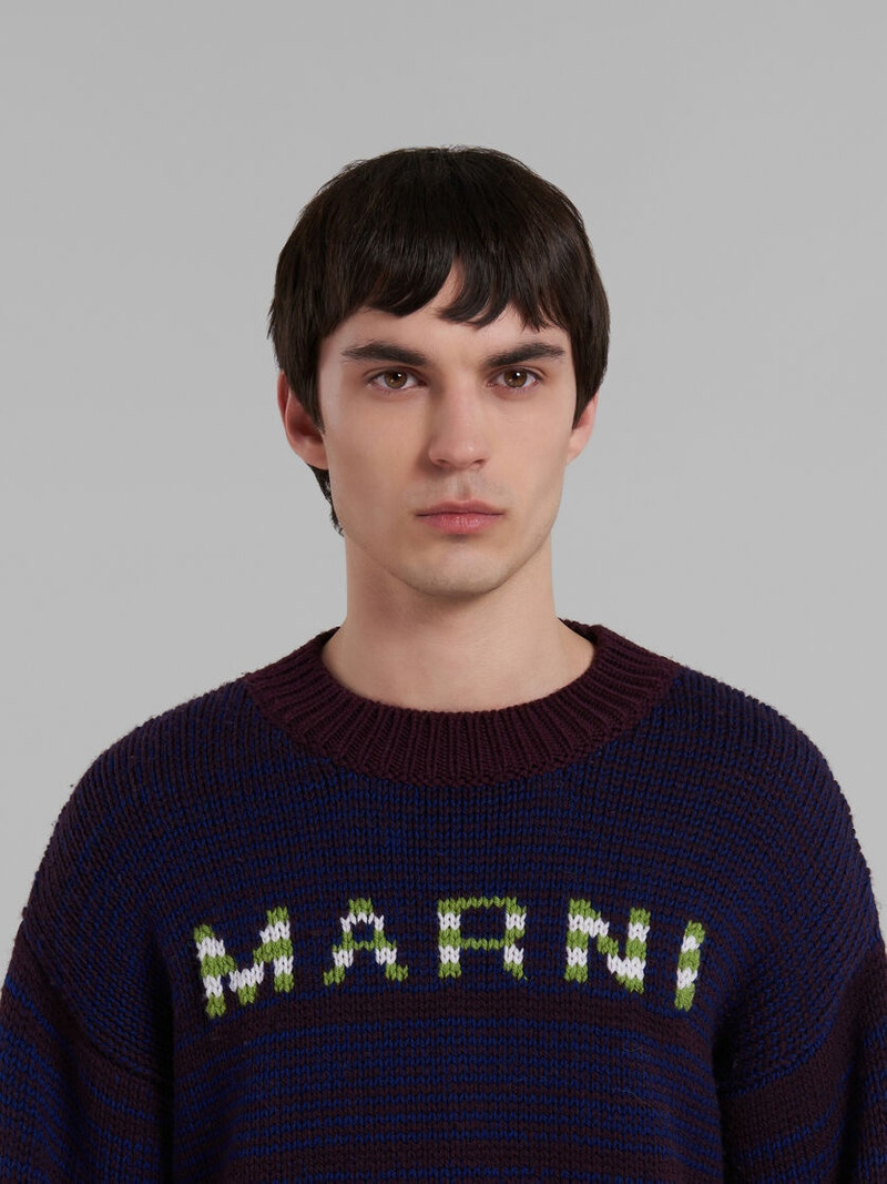 BROWN MOULINÉ JUMPER WITH STRIPED LOGO 4