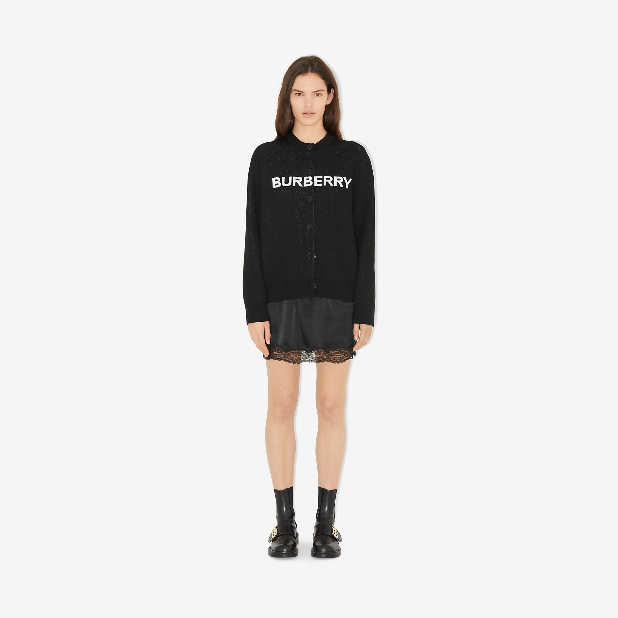 Logo Wool Cotton Jacquard Oversized Cardigan - 2