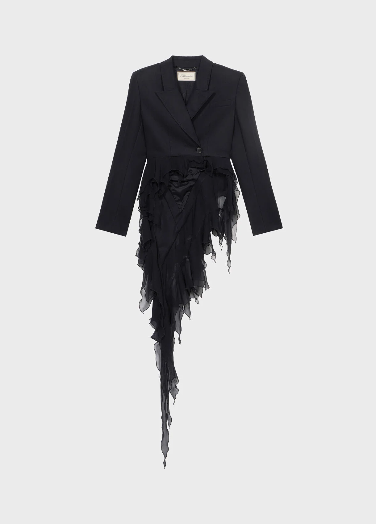 SINGLE-BREASTED SATIN JACKET WITH RUFFLES - 1