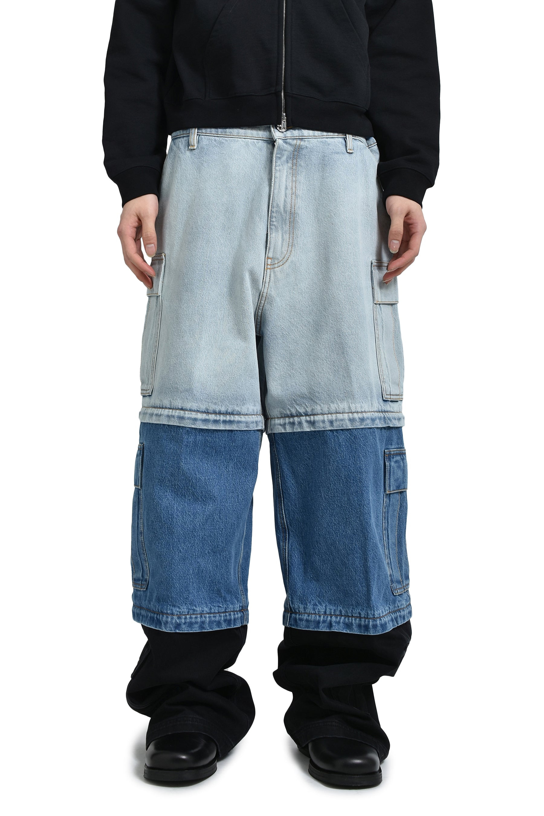 DECONSTRUCTED TRIPLE CARGO PANTS / L.BLU/MID BLU/BLK - 1