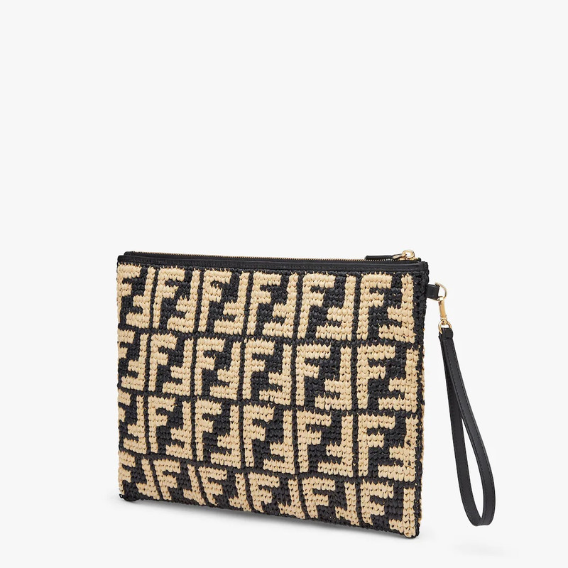 FENDI Large pouch with removable bracelet handle. Zip fastening. Made of crocheted natural-colored and bla outlook
